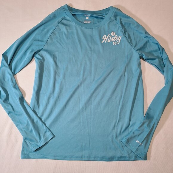 Hurley Blue Long Sleeve Rash Guard Size 10/12 UPF 50+ Swim Sun Protection Tee - Picture 1 of 8
